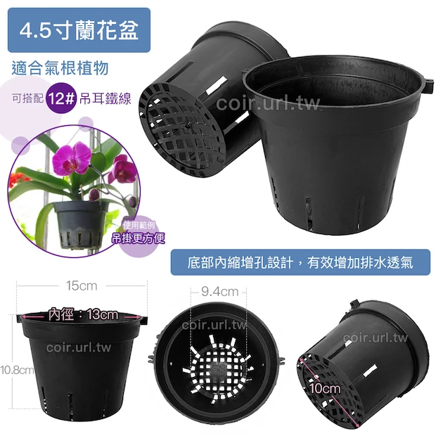 4.5寸蘭花盆(透氣黑吊耳盆)洋蘭盆 商品圖片 2