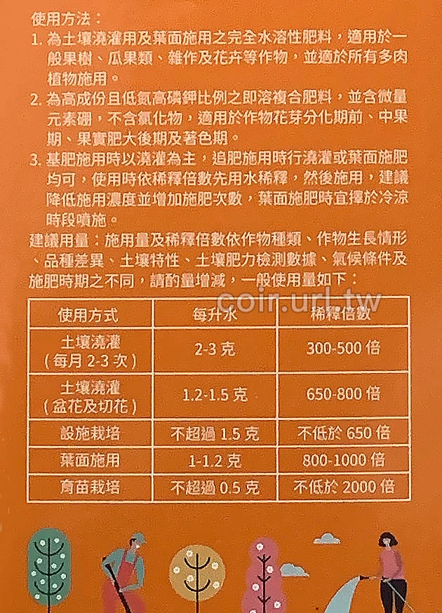 福壽牌果美肥(瓜果專用8-25-35)水溶性速效肥料 商品圖片 3